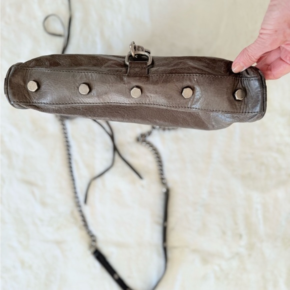 REBECCA MINKOFF Mac Daddy Crossbody Bag Grey Taupe Leather Chain Strap - Picture 11 of 14